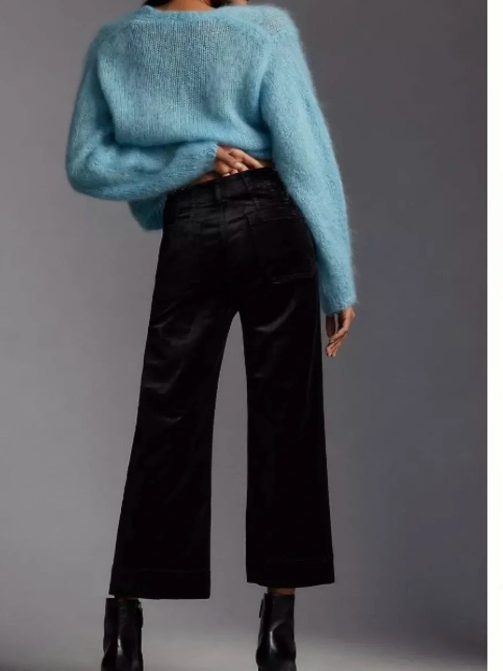 Maeve by Anthropologie Wide Leg Cropped The Colette in Black Velvet - Picture 2 of 8